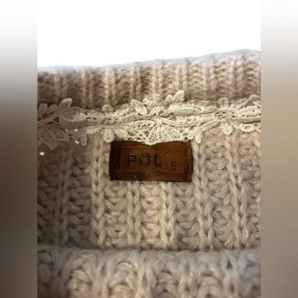 POL Rolled Sleeve Cropped Cozy Cream Knit Sweater Sz S - Picture 3 of 6